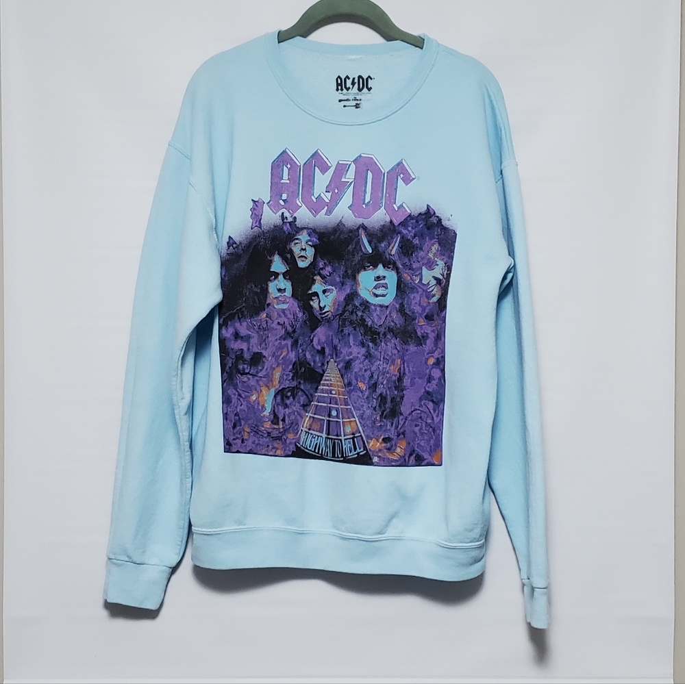 AC/DC women's light blue pullover sweatshirt Highway To Hell vintage style Large